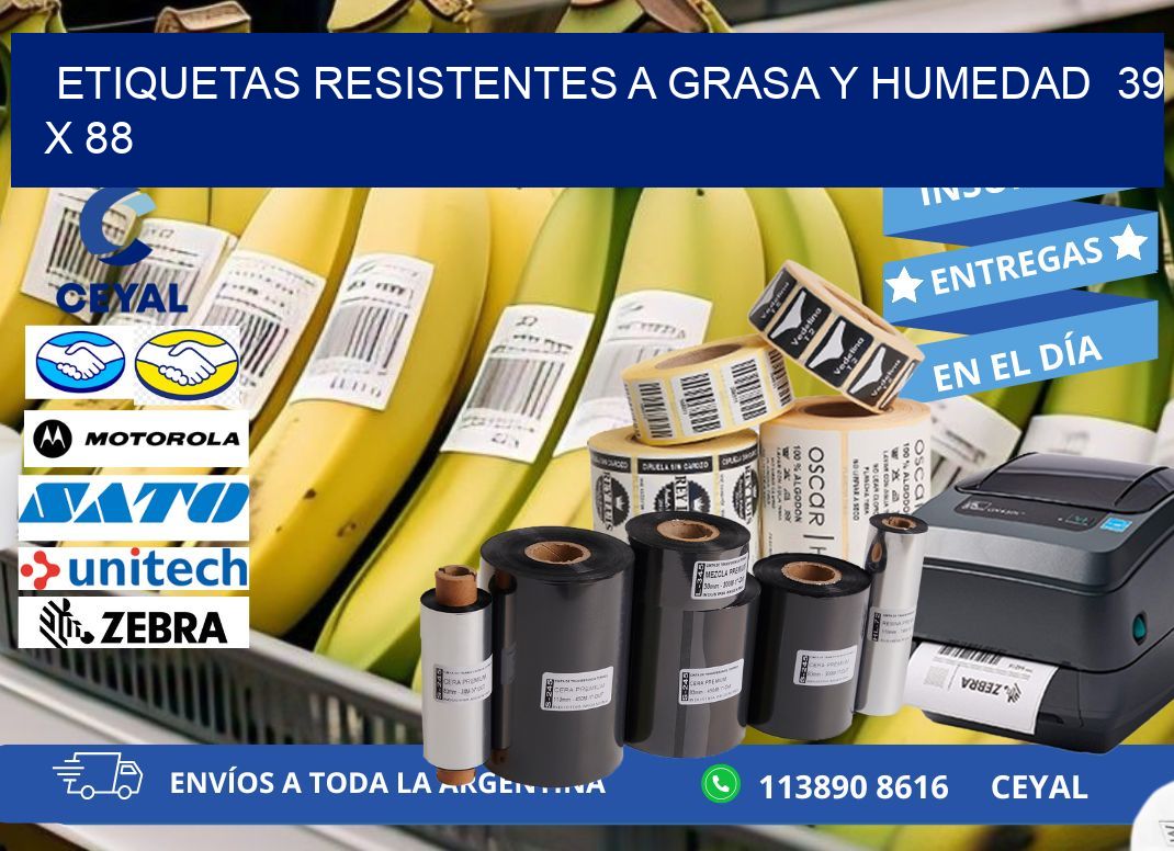 ETIQUETAS RESISTENTES A GRASA Y HUMEDAD  39 x 88