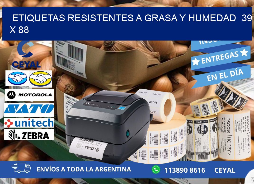 ETIQUETAS RESISTENTES A GRASA Y HUMEDAD  39 x 88