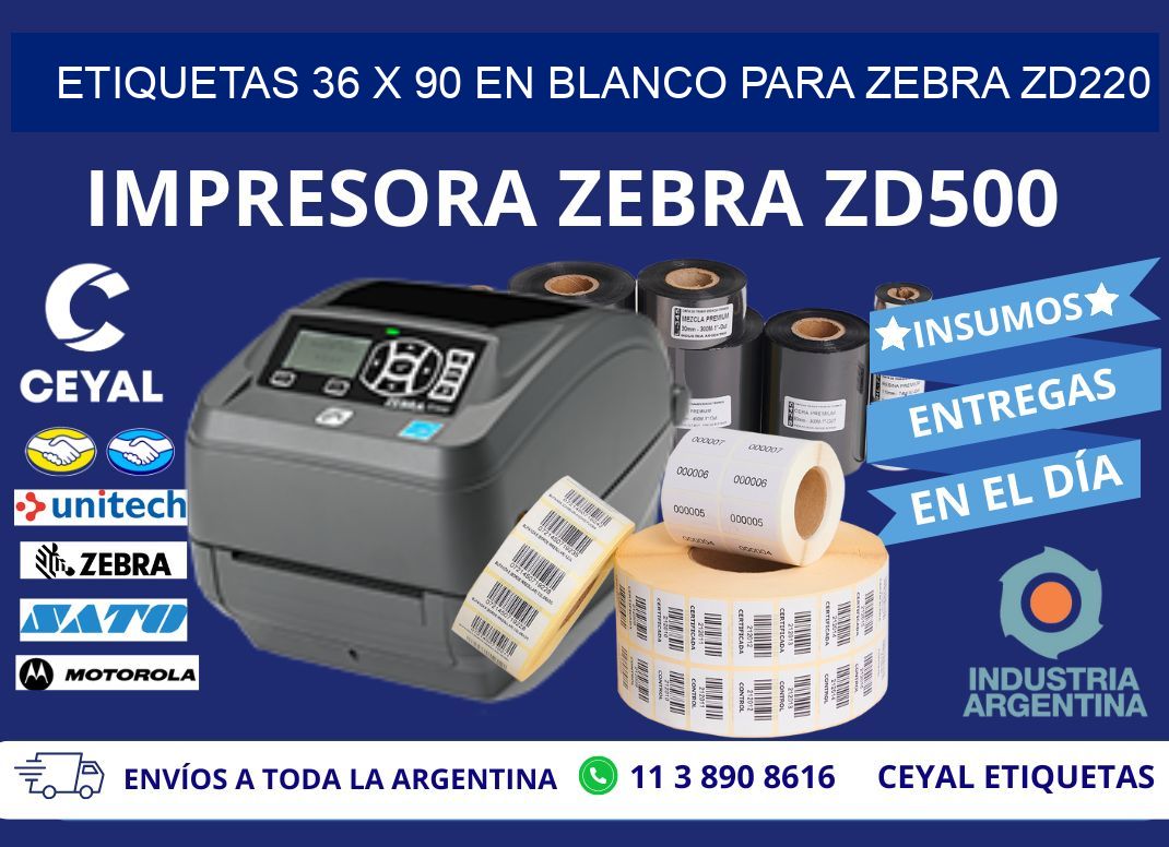 Etiquetas 36 x 90 en blanco para zebra zd220