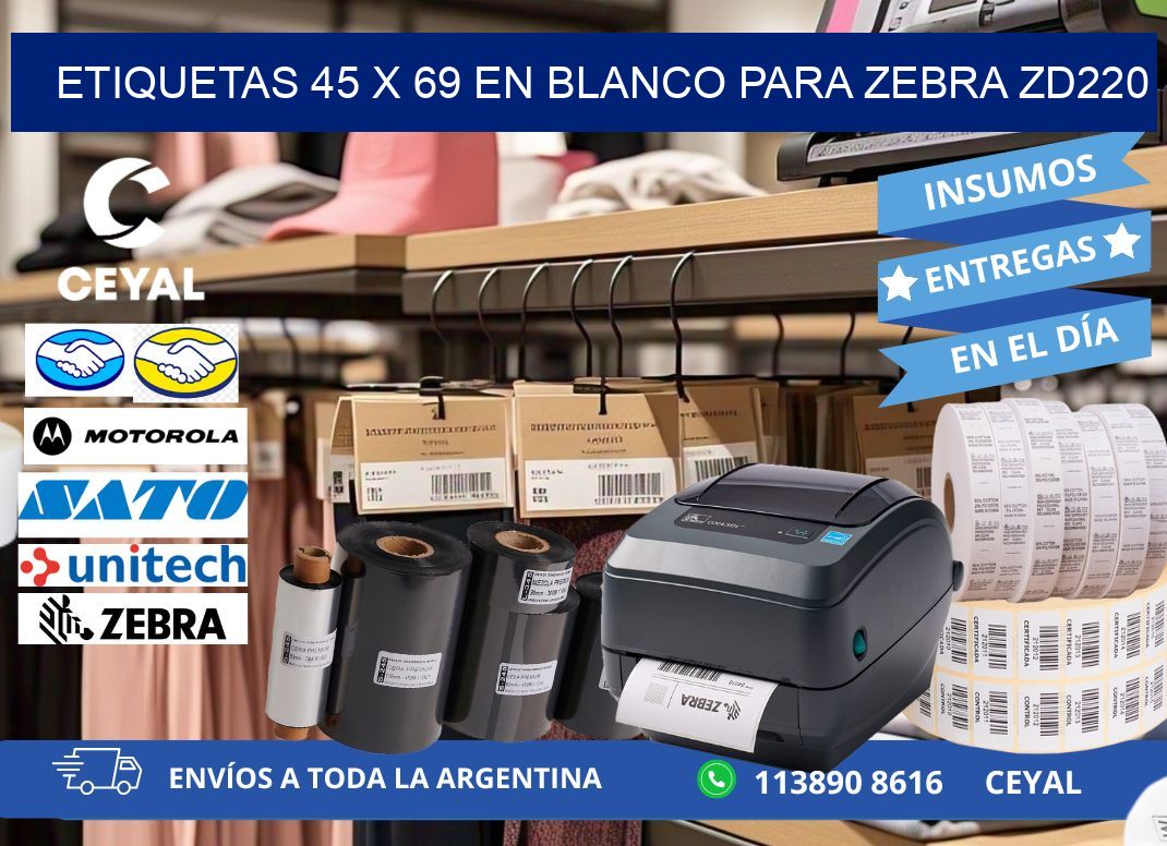 Etiquetas 45 x 69 en blanco para zebra zd220