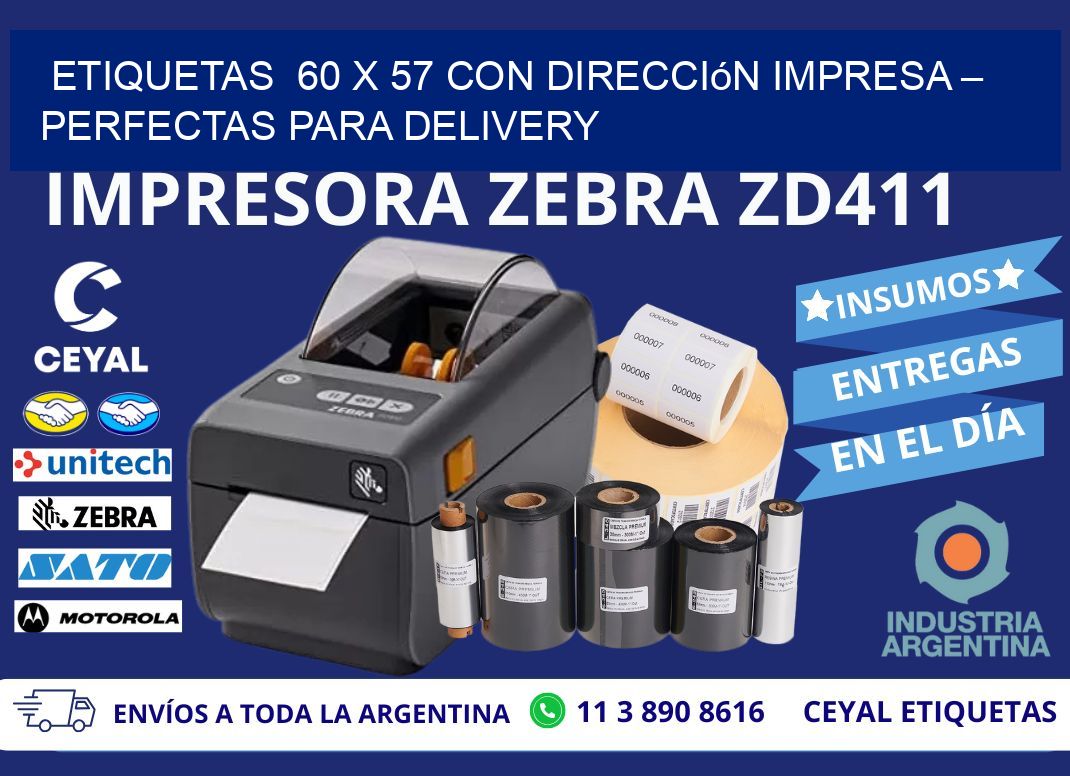 Etiquetas  60 x 57 con Dirección Impresa – Perfectas para Delivery