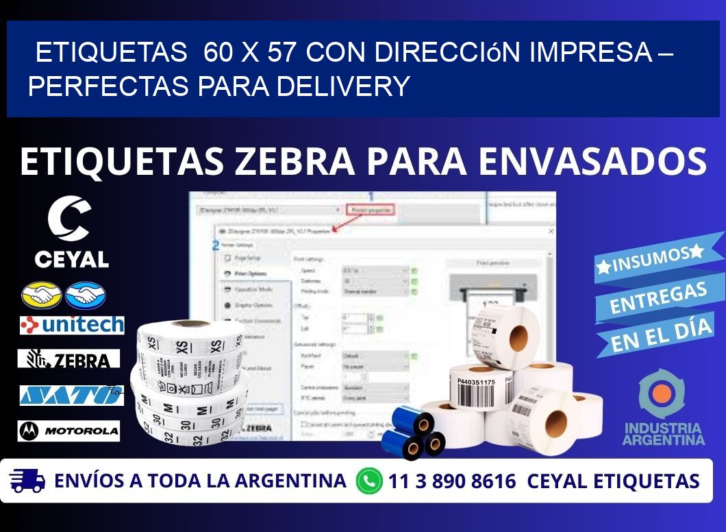 Etiquetas  60 x 57 con Dirección Impresa – Perfectas para Delivery