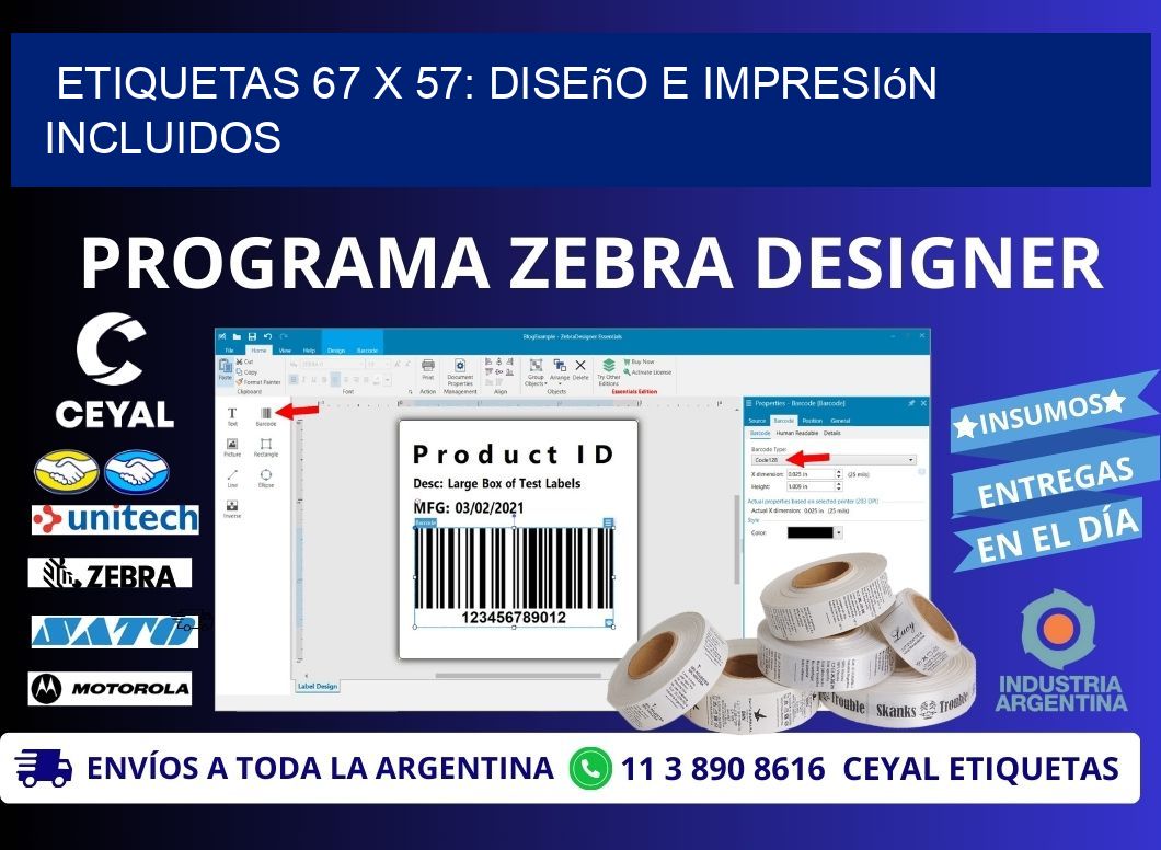 Etiquetas 67 x 57: Diseño e Impresión Incluidos