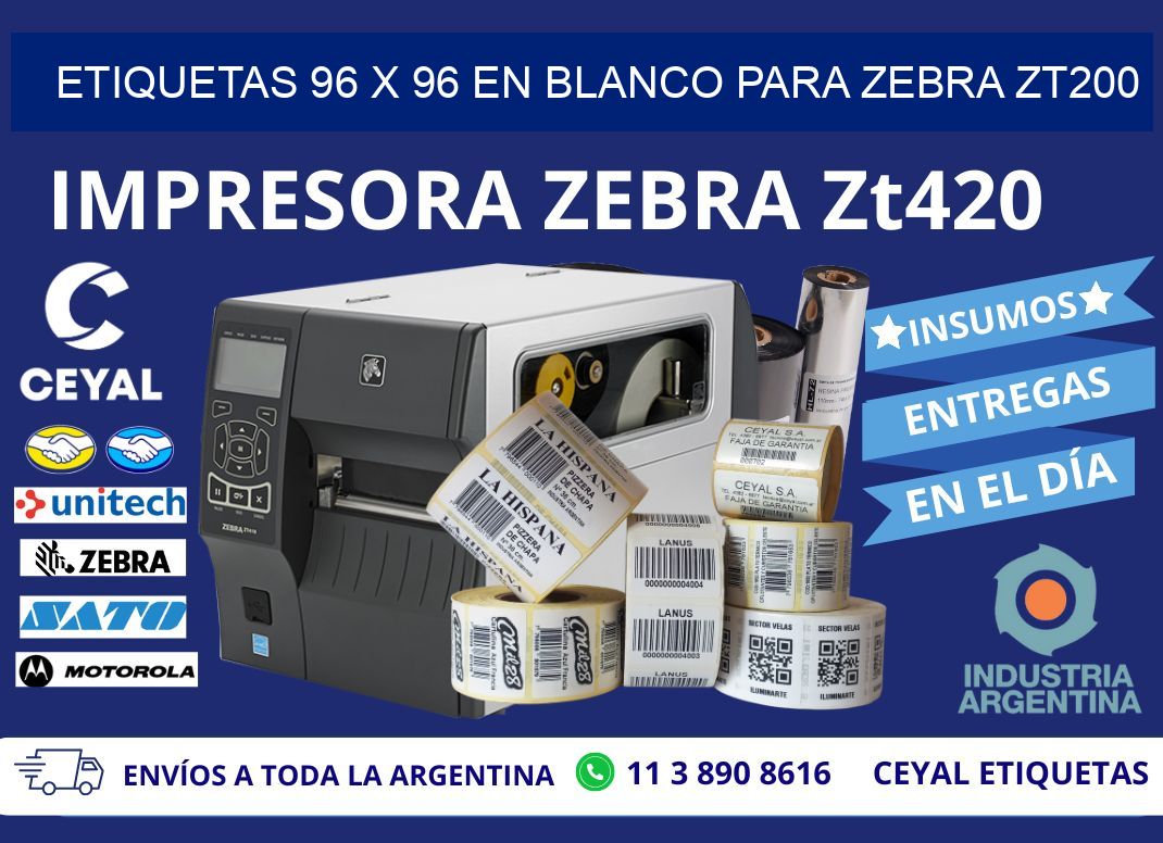 Etiquetas 96 x 96 en blanco para zebra zt200