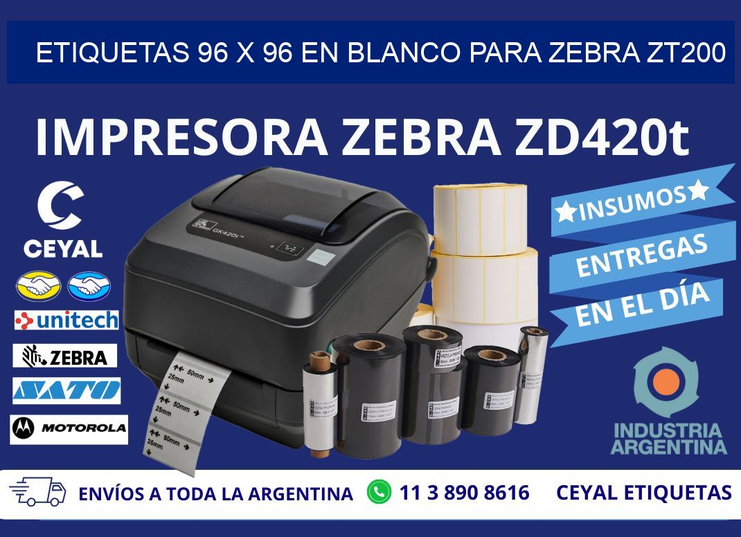 Etiquetas 96 x 96 en blanco para zebra zt200