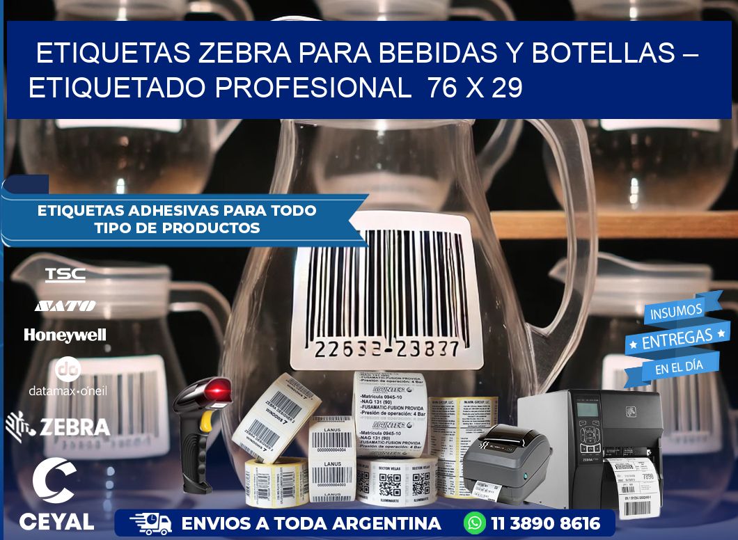 Etiquetas Zebra para Bebidas y Botellas – Etiquetado Profesional  76 x 29