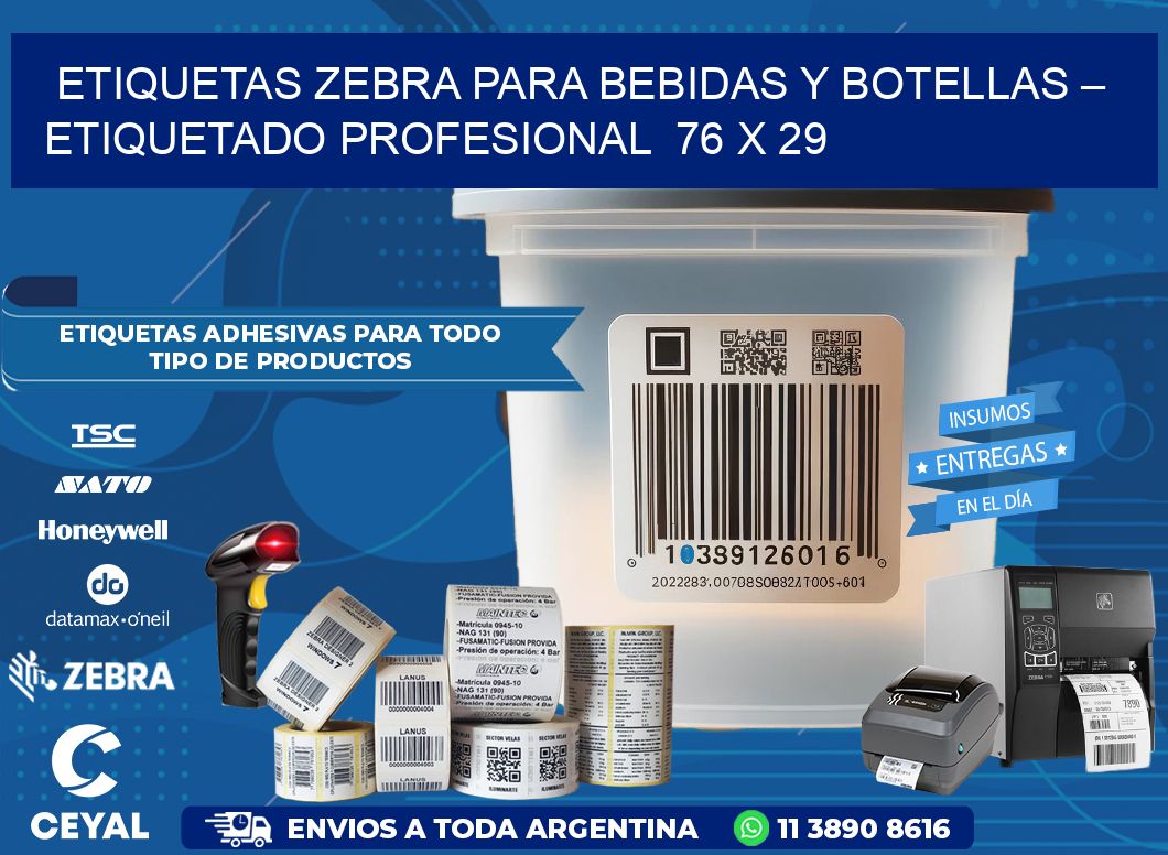 Etiquetas Zebra para Bebidas y Botellas – Etiquetado Profesional  76 x 29