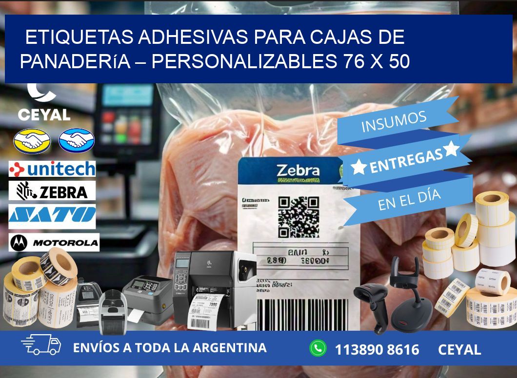 Etiquetas adhesivas para cajas de panadería – Personalizables 76 x 50