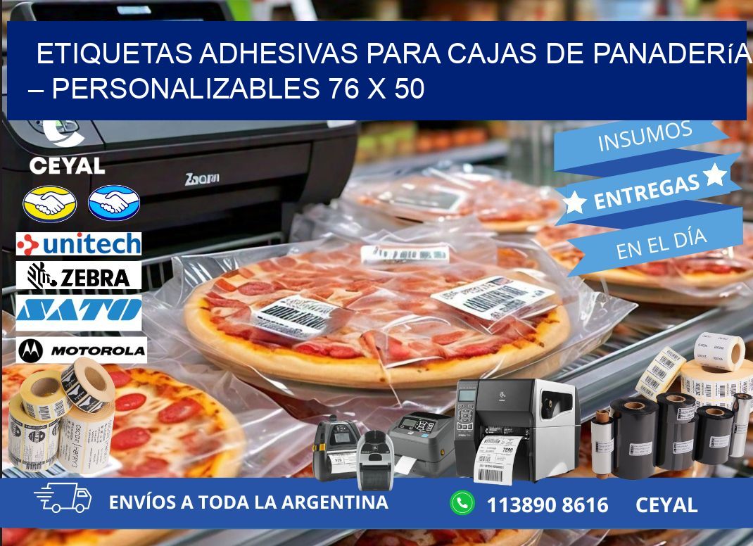 Etiquetas adhesivas para cajas de panadería – Personalizables 76 x 50