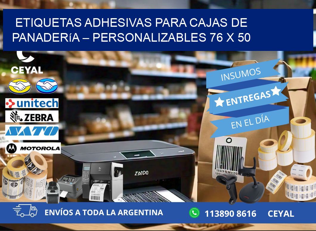 Etiquetas adhesivas para cajas de panadería – Personalizables 76 x 50