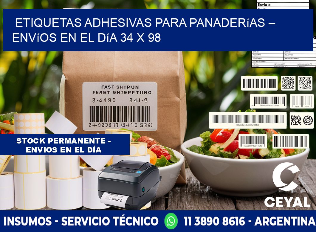 Etiquetas adhesivas para panaderías – Envíos en el día 34 x 98