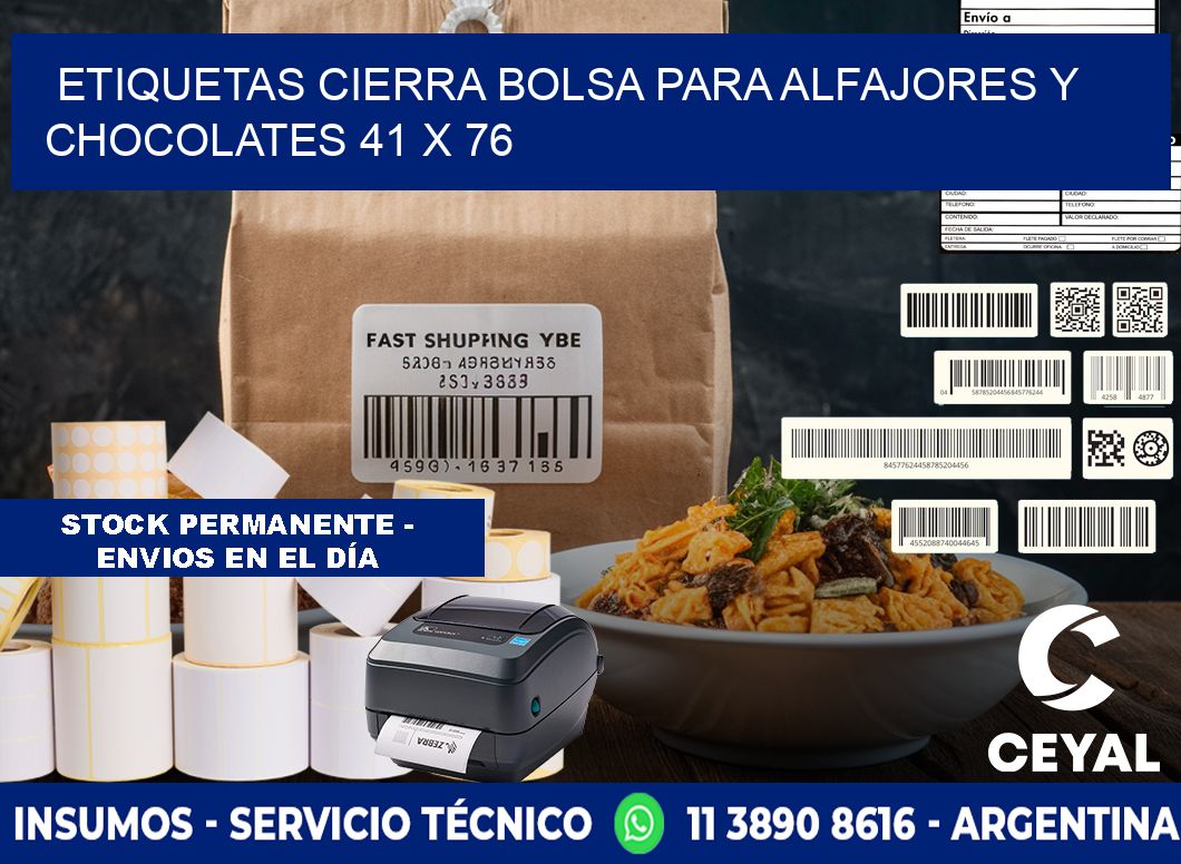 Etiquetas cierra bolsa para alfajores y chocolates 41 x 76