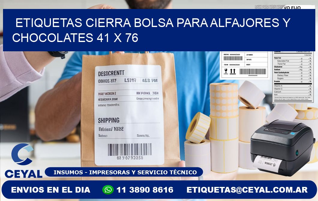 Etiquetas cierra bolsa para alfajores y chocolates 41 x 76