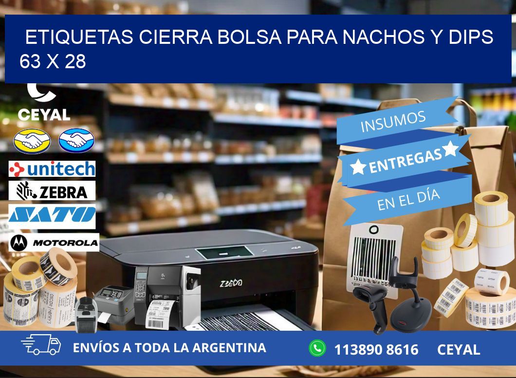 Etiquetas cierra bolsa para nachos y dips 63 x 28