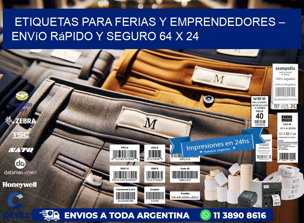 Etiquetas para Ferias y Emprendedores – Envío Rápido y Seguro 64 x 24