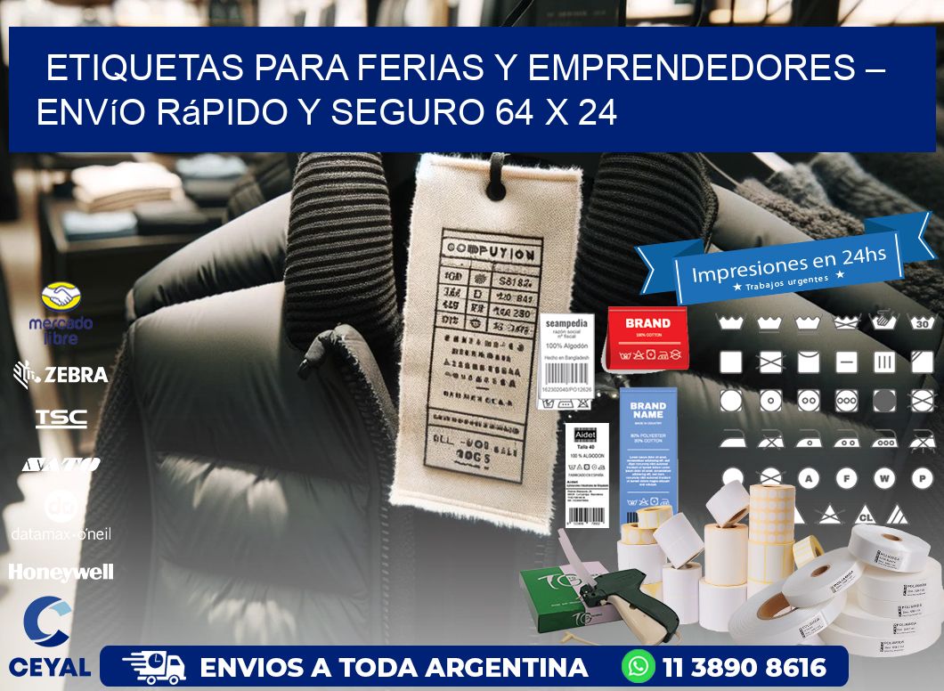 Etiquetas para Ferias y Emprendedores – Envío Rápido y Seguro 64 x 24