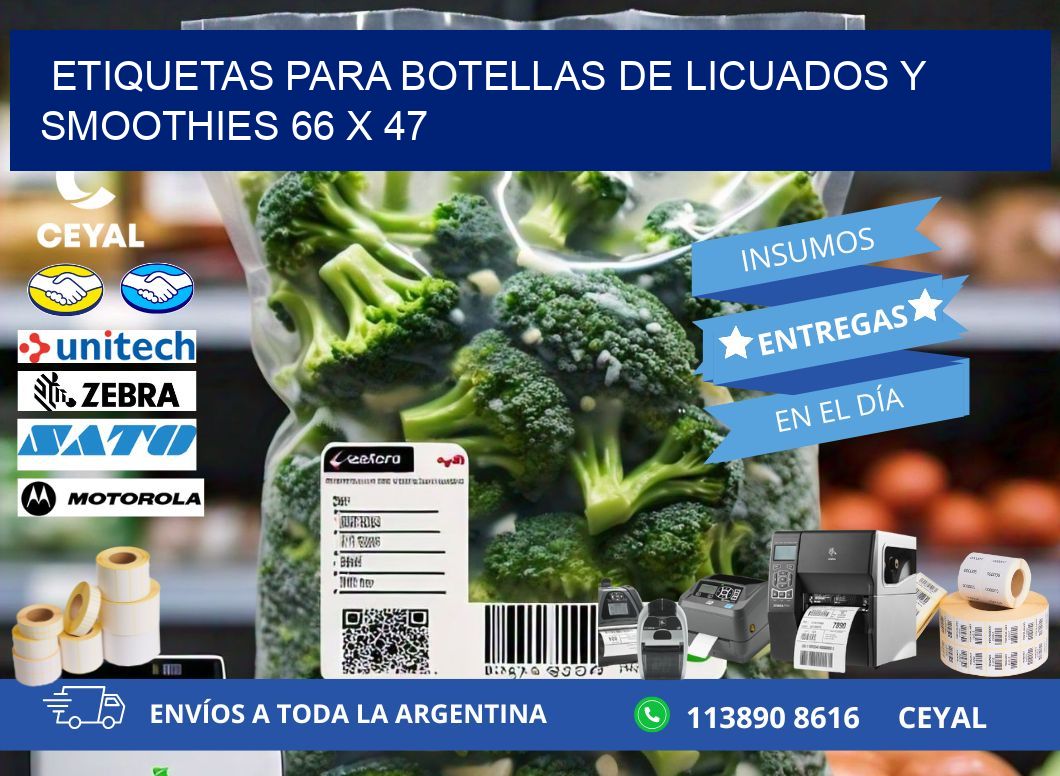 Etiquetas para botellas de licuados y smoothies 66 x 47