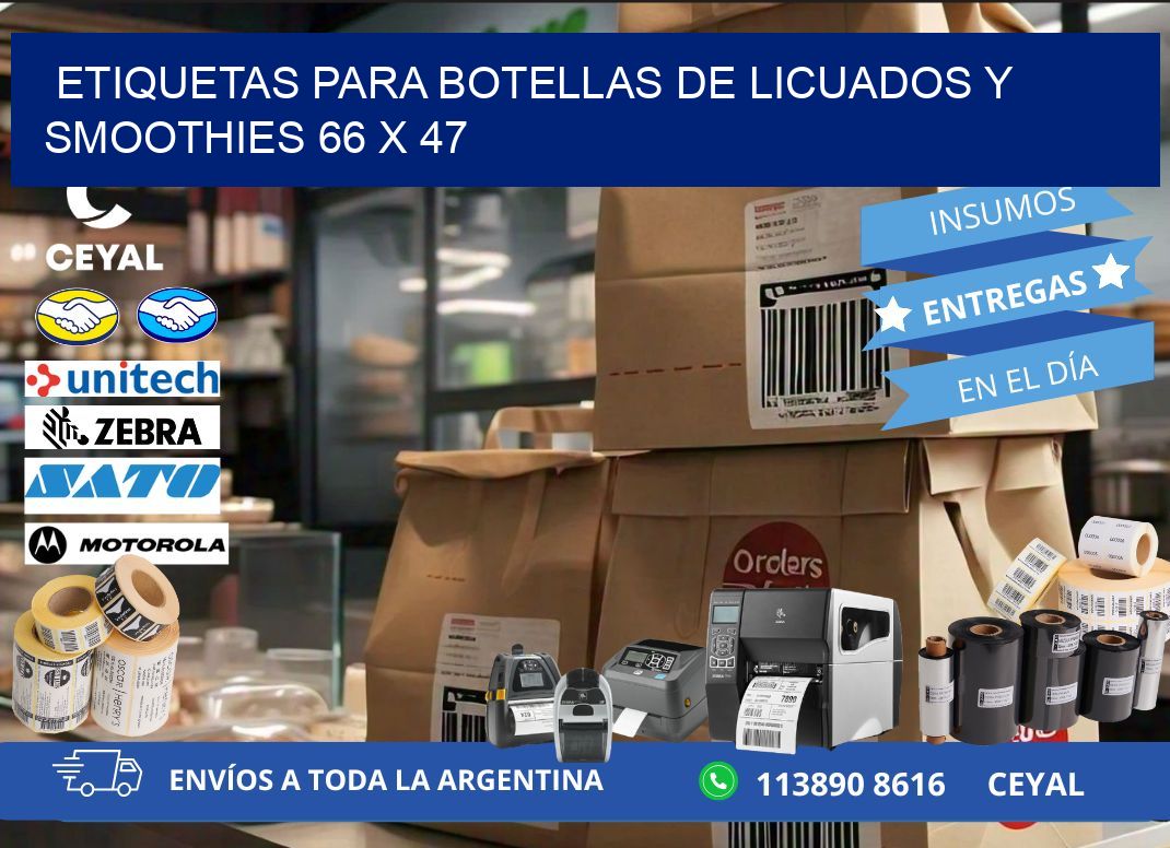 Etiquetas para botellas de licuados y smoothies 66 x 47