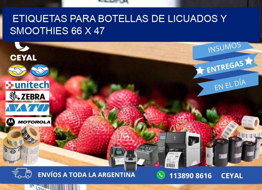 Etiquetas para botellas de licuados y smoothies 66 x 47