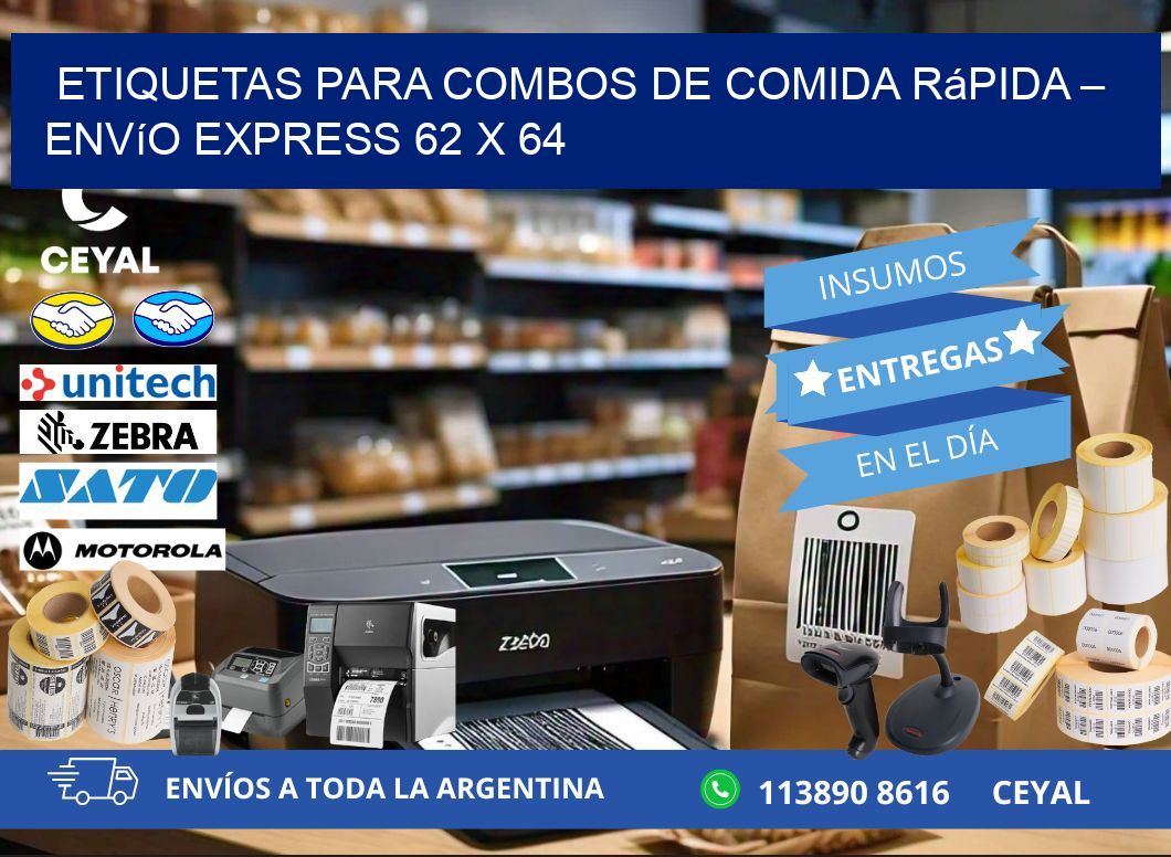 Etiquetas para combos de comida rápida – Envío express 62 x 64