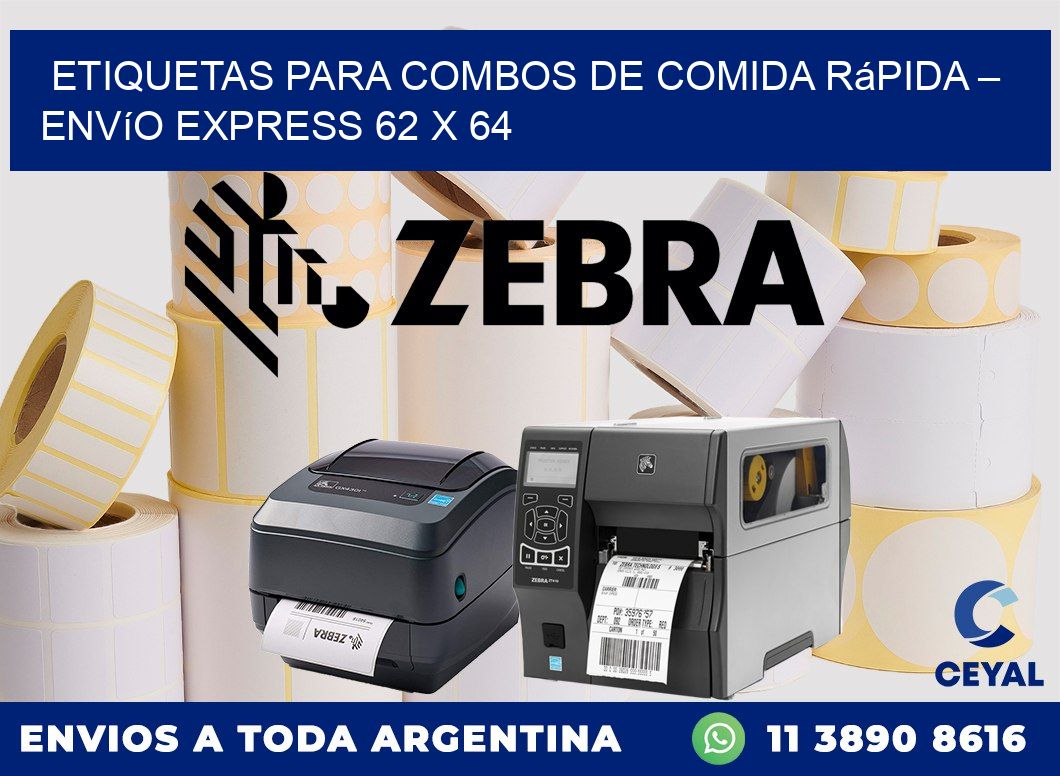 Etiquetas para combos de comida rápida – Envío express 62 x 64