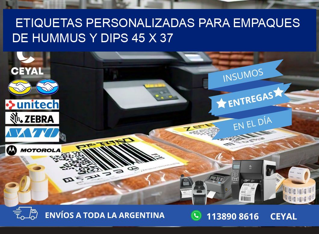 Etiquetas personalizadas para empaques de hummus y dips 45 x 37