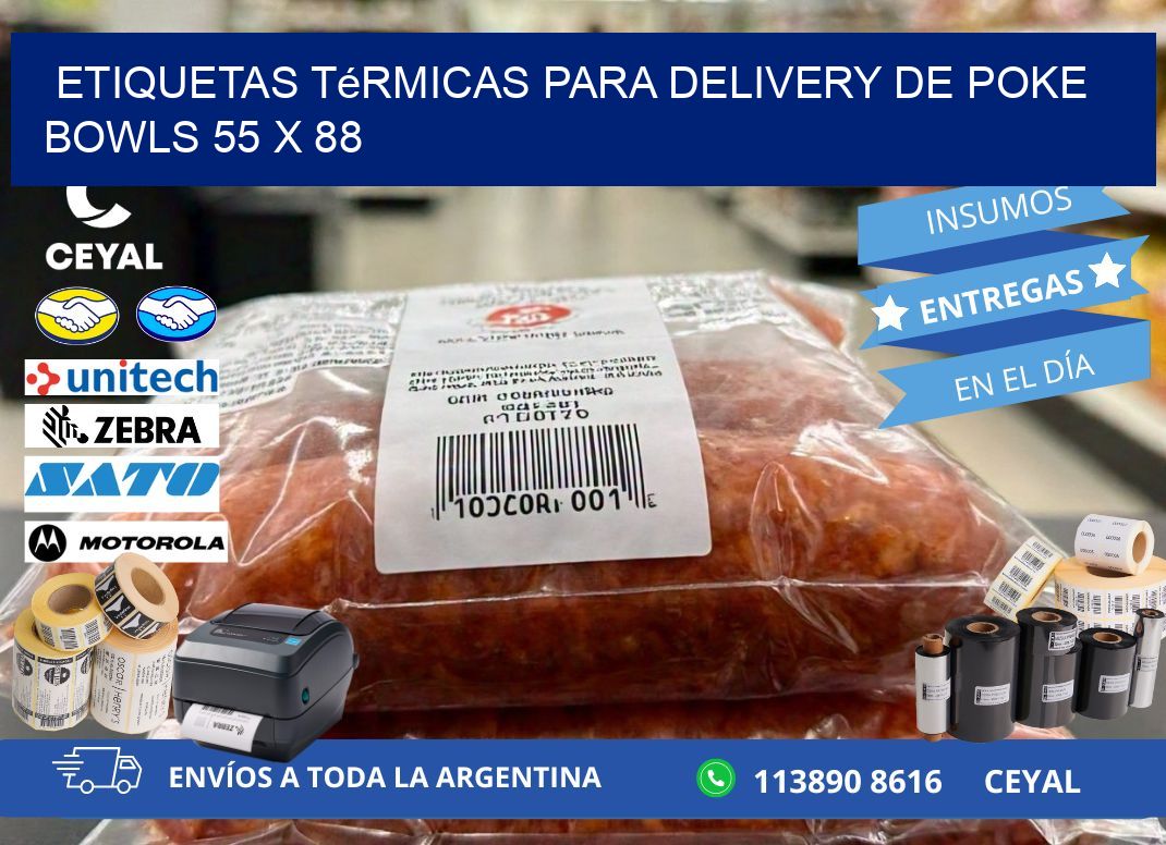 Etiquetas térmicas para delivery de poke bowls 55 x 88