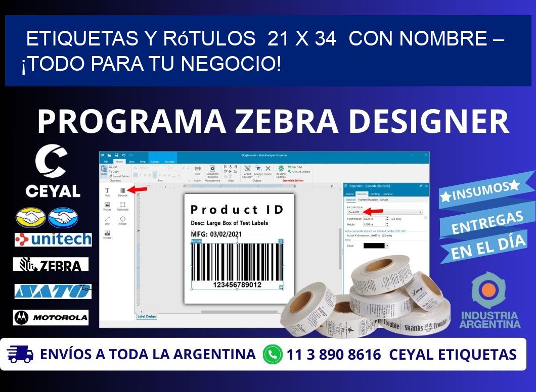 Etiquetas y Rótulos  21 x 34  con Nombre – ¡Todo para tu Negocio!