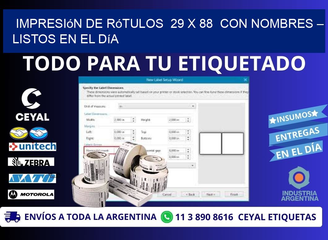 Impresión de Rótulos  29 x 88  con Nombres – Listos en el Día