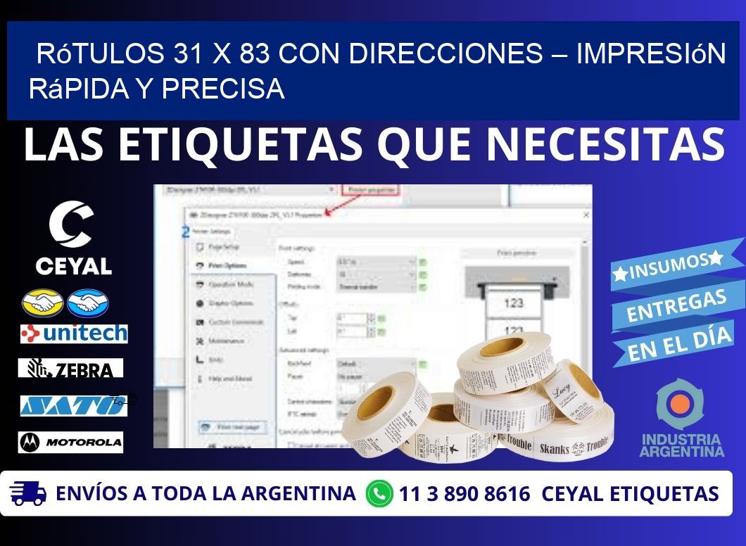 Rótulos 31 x 83 con Direcciones – Impresión Rápida y Precisa