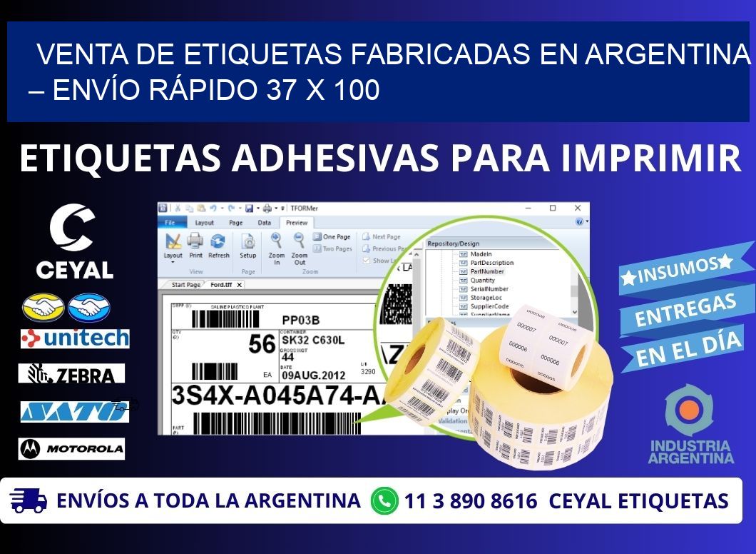 VENTA DE ETIQUETAS FABRICADAS EN ARGENTINA – ENVÍO RÁPIDO 37 x 100