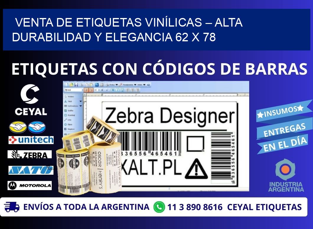 VENTA DE ETIQUETAS VINÍLICAS – ALTA DURABILIDAD Y ELEGANCIA 62 x 78