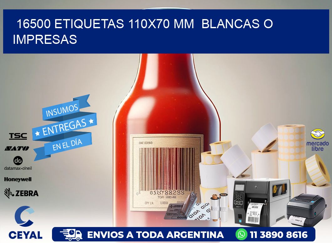 16500 ETIQUETAS 110x70 mm  BLANCAS O IMPRESAS