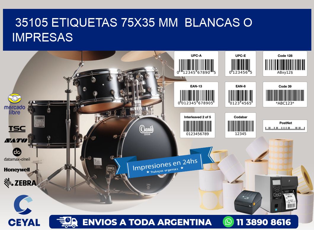 35105 ETIQUETAS 75x35 mm  BLANCAS O IMPRESAS