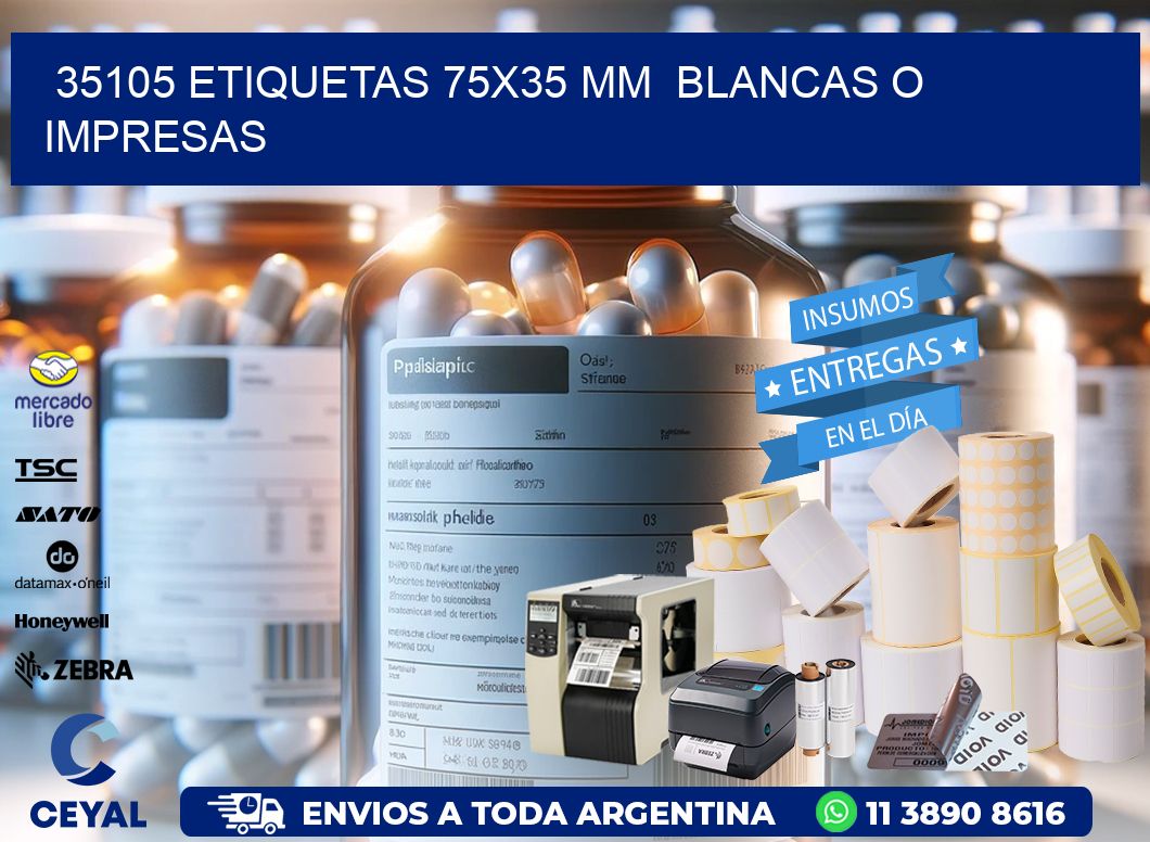 35105 ETIQUETAS 75×35 mm  BLANCAS O IMPRESAS