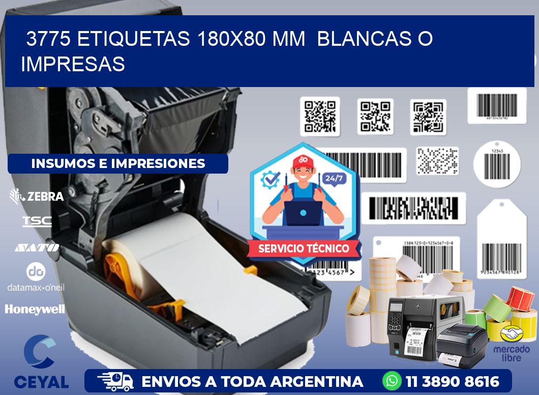 3775 ETIQUETAS 180x80 mm  BLANCAS O IMPRESAS