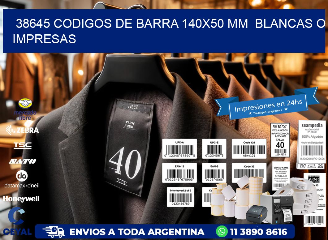 38645 CODIGOS DE BARRA 140x50 mm BLANCAS O IMPRESAS