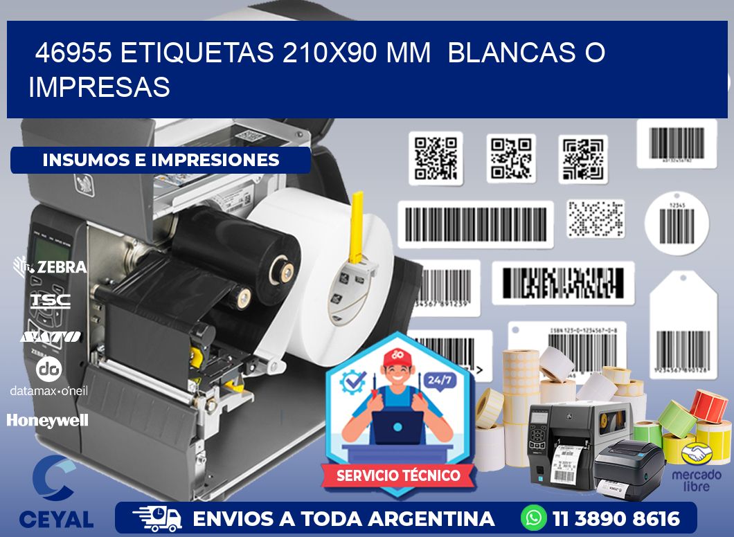 46955 ETIQUETAS 210x90 mm BLANCAS O IMPRESAS