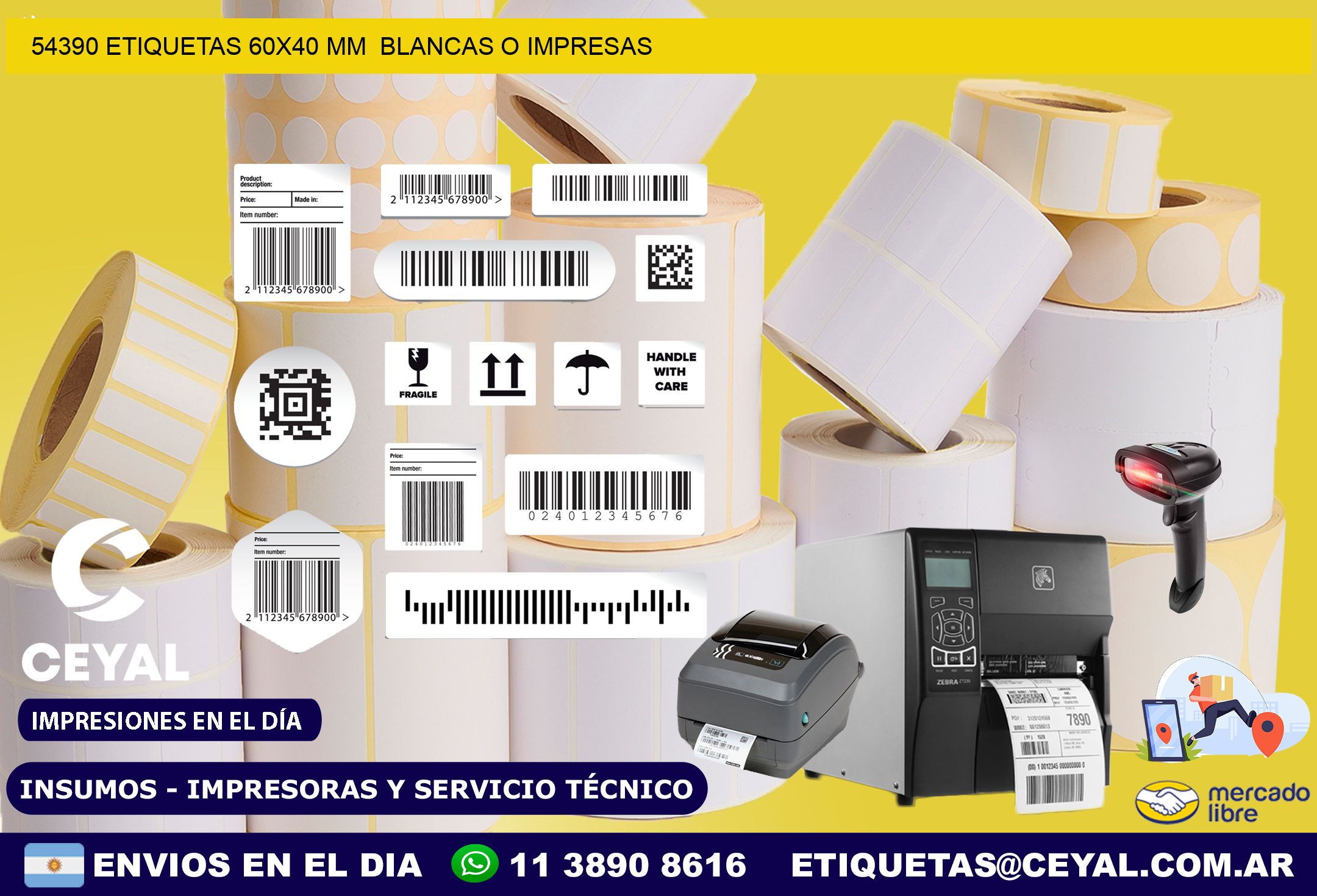 54390 ETIQUETAS 60×40 mm  BLANCAS O IMPRESAS