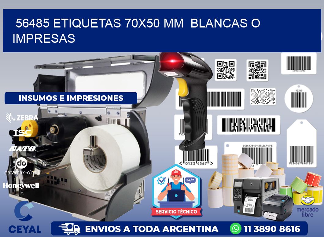 56485 ETIQUETAS 70x50 mm  BLANCAS O IMPRESAS