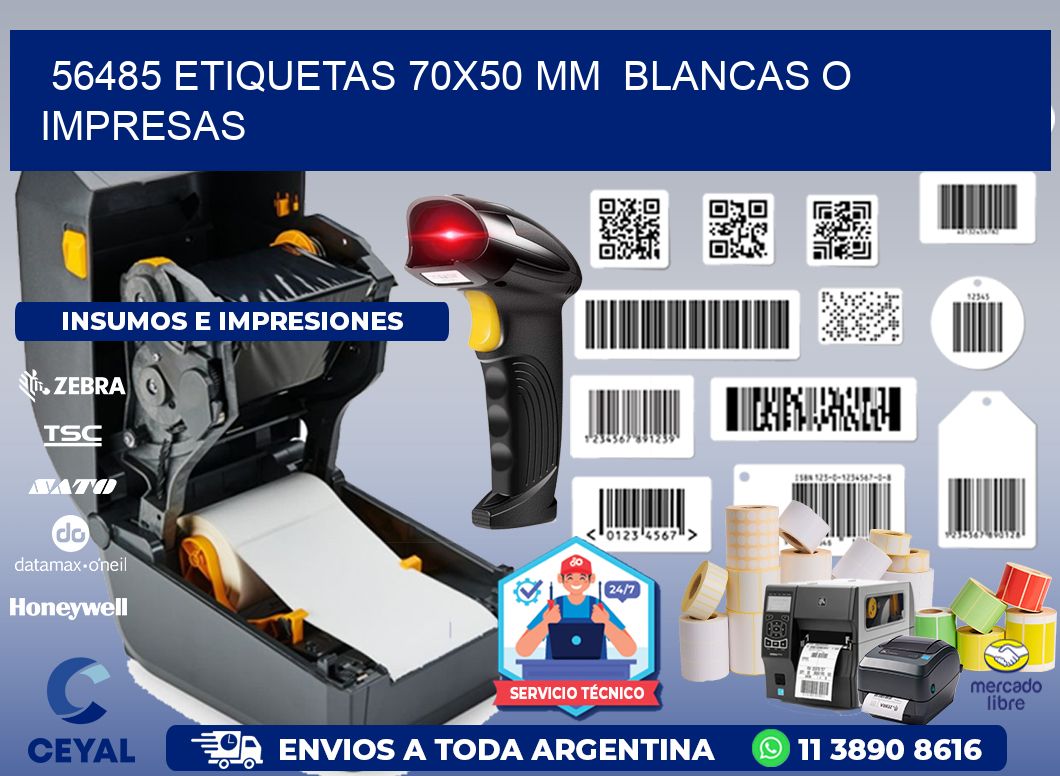 56485 ETIQUETAS 70x50 mm  BLANCAS O IMPRESAS