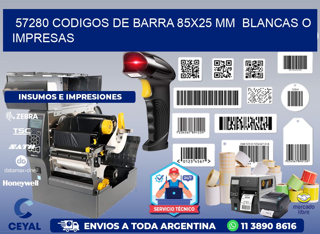 57280 CODIGOS DE BARRA 85x25 mm  BLANCAS O IMPRESAS