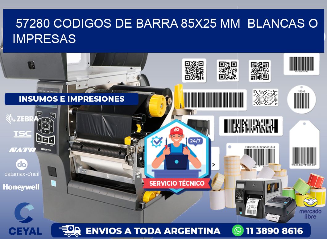 57280 CODIGOS DE BARRA 85x25 mm  BLANCAS O IMPRESAS