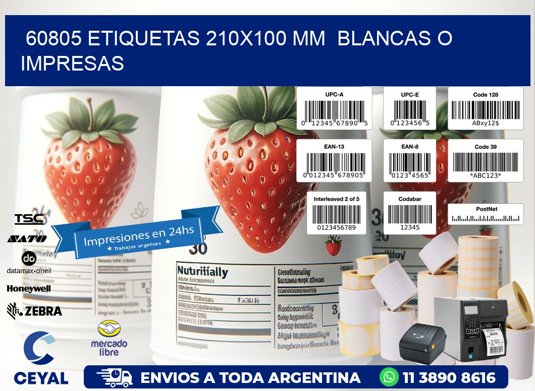 60805 ETIQUETAS 210x100 mm  BLANCAS O IMPRESAS