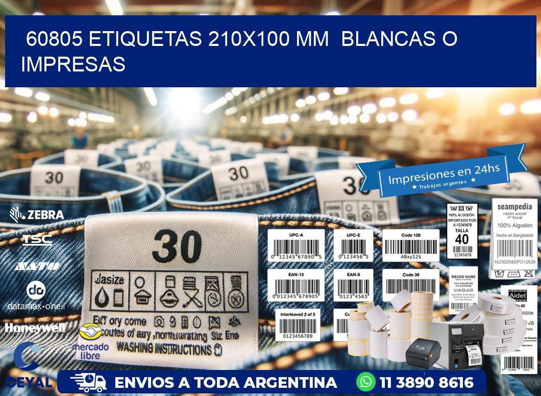 60805 ETIQUETAS 210x100 mm  BLANCAS O IMPRESAS