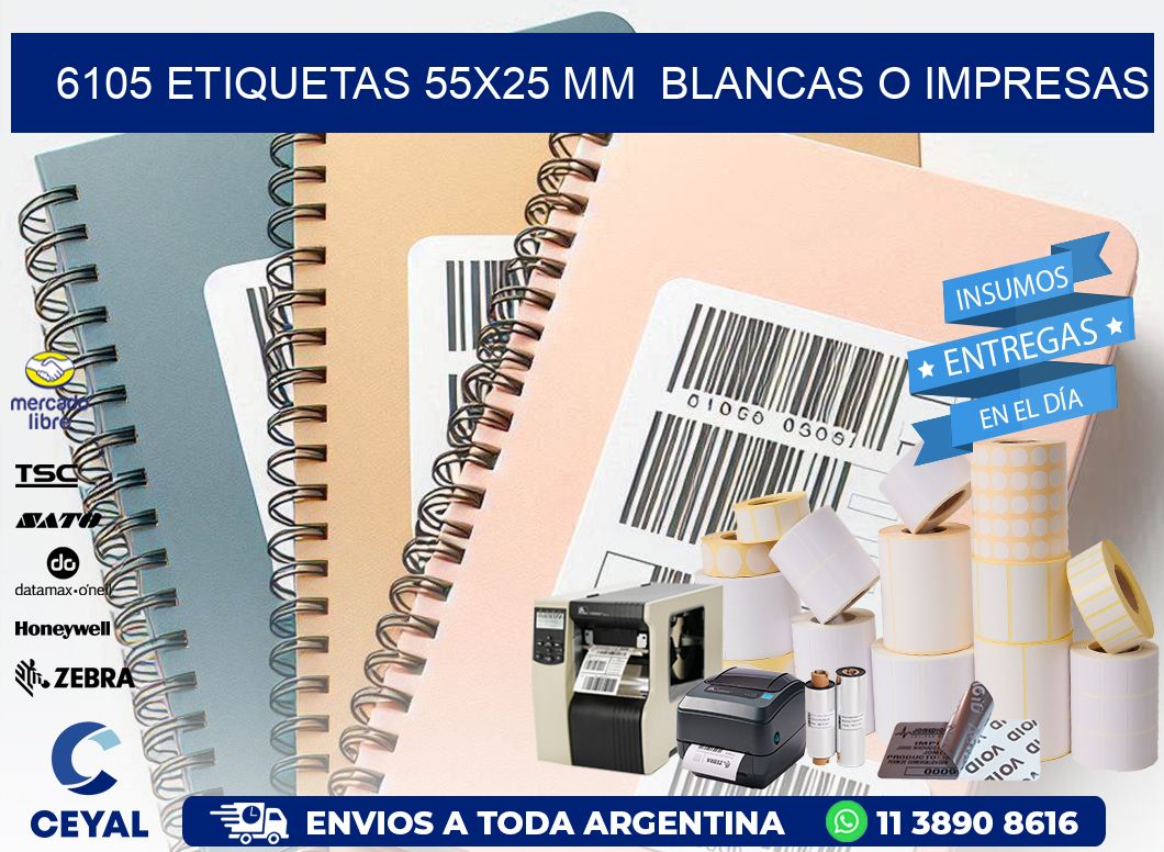 6105 ETIQUETAS 55x25 mm  BLANCAS O IMPRESAS