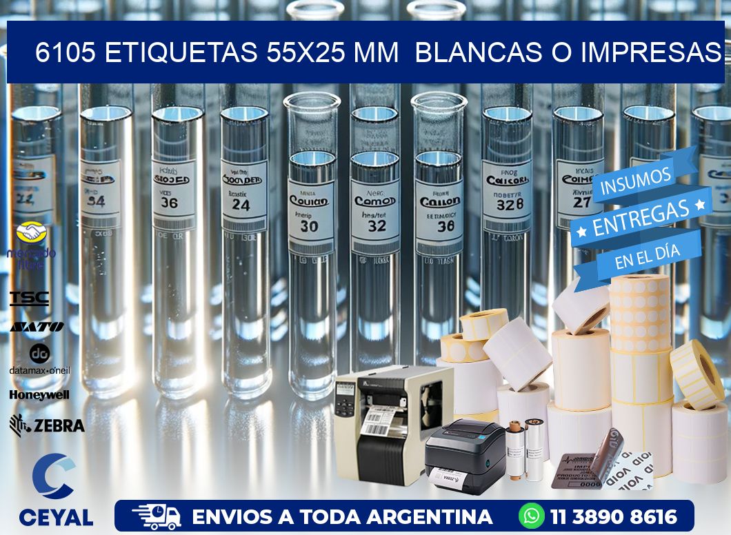 6105 ETIQUETAS 55×25 mm  BLANCAS O IMPRESAS