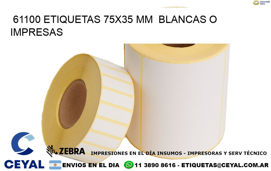 61100 ETIQUETAS 75x35 mm  BLANCAS O IMPRESAS