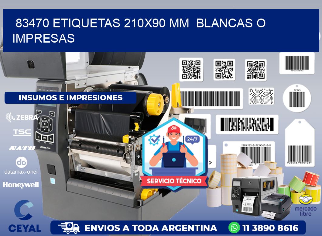 83470 ETIQUETAS 210x90 mm BLANCAS O IMPRESAS