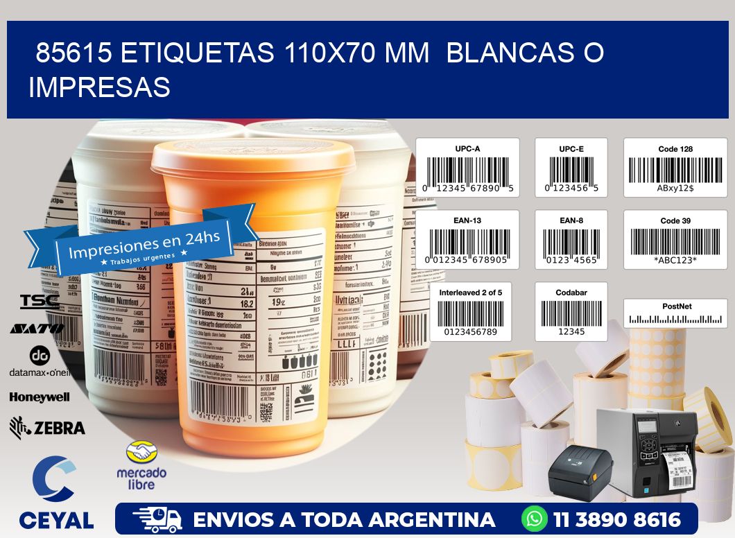 85615 ETIQUETAS 110x70 mm BLANCAS O IMPRESAS